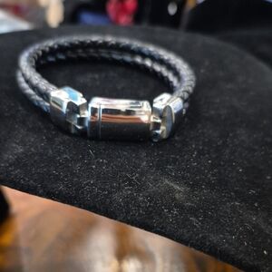 Black and Silver Leather Bracelet